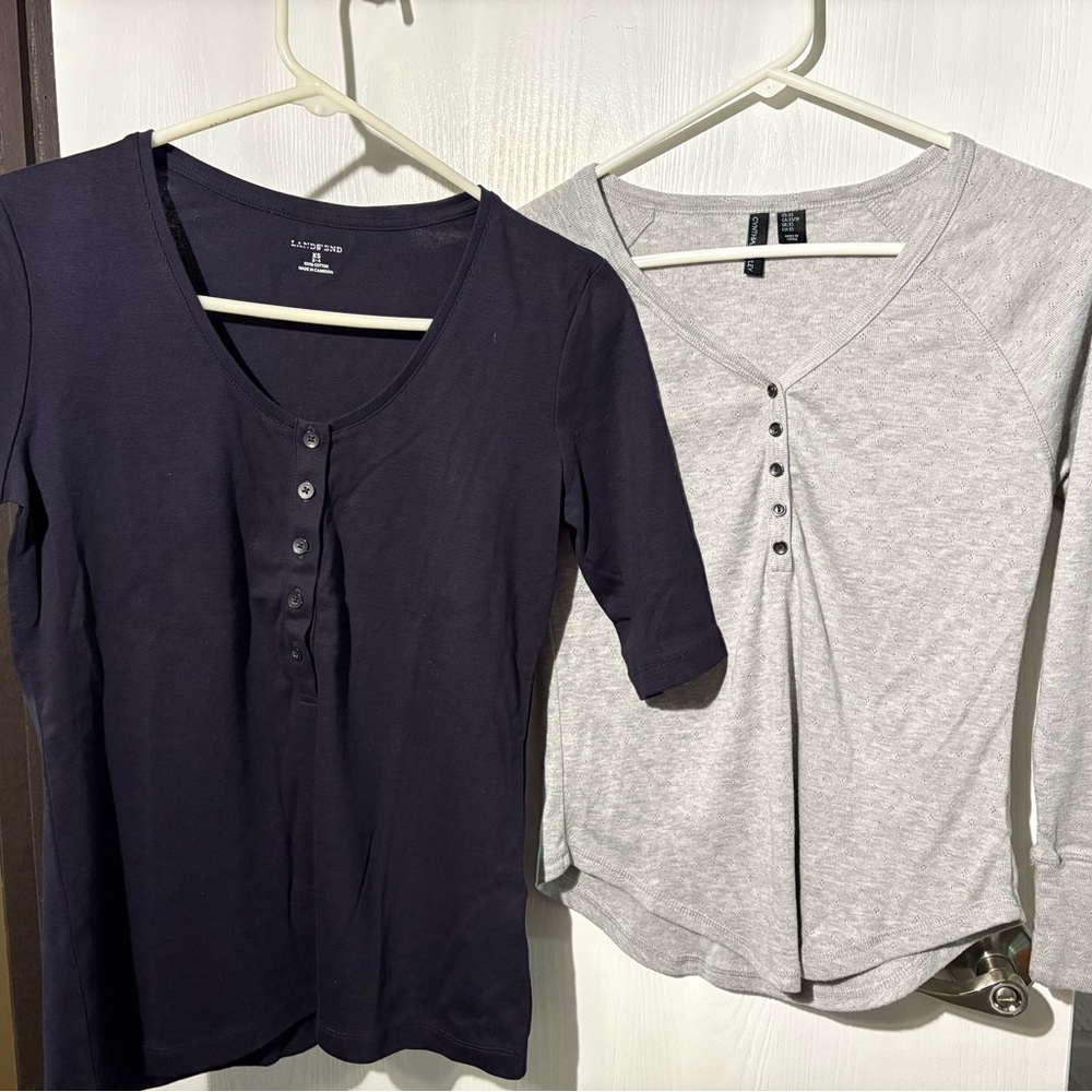 Lands' End Navy and Cynthia Rowley Gray Henley Tops